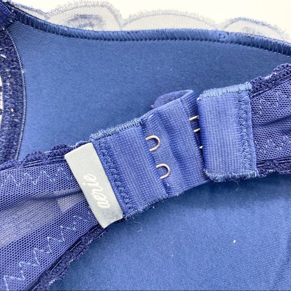 Aerie Womens 34B‎ Lined Demi Bra Floral Embroidered Navy Padded Push Up Flirty - Picture 4 of 4